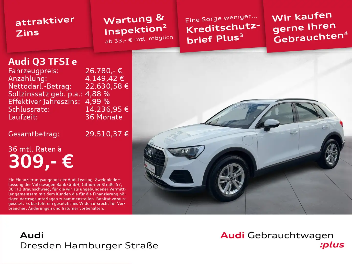 Audi Q3 45 e Navi AHZV Rückfahrkamera S tronic Blanc - 1