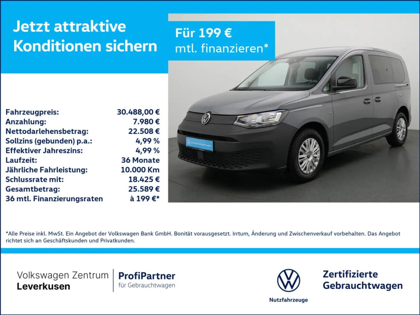 Volkswagen Caddy Kombi VIRT AHK KAM SHZ PDC PORT NAVI Grau - 1