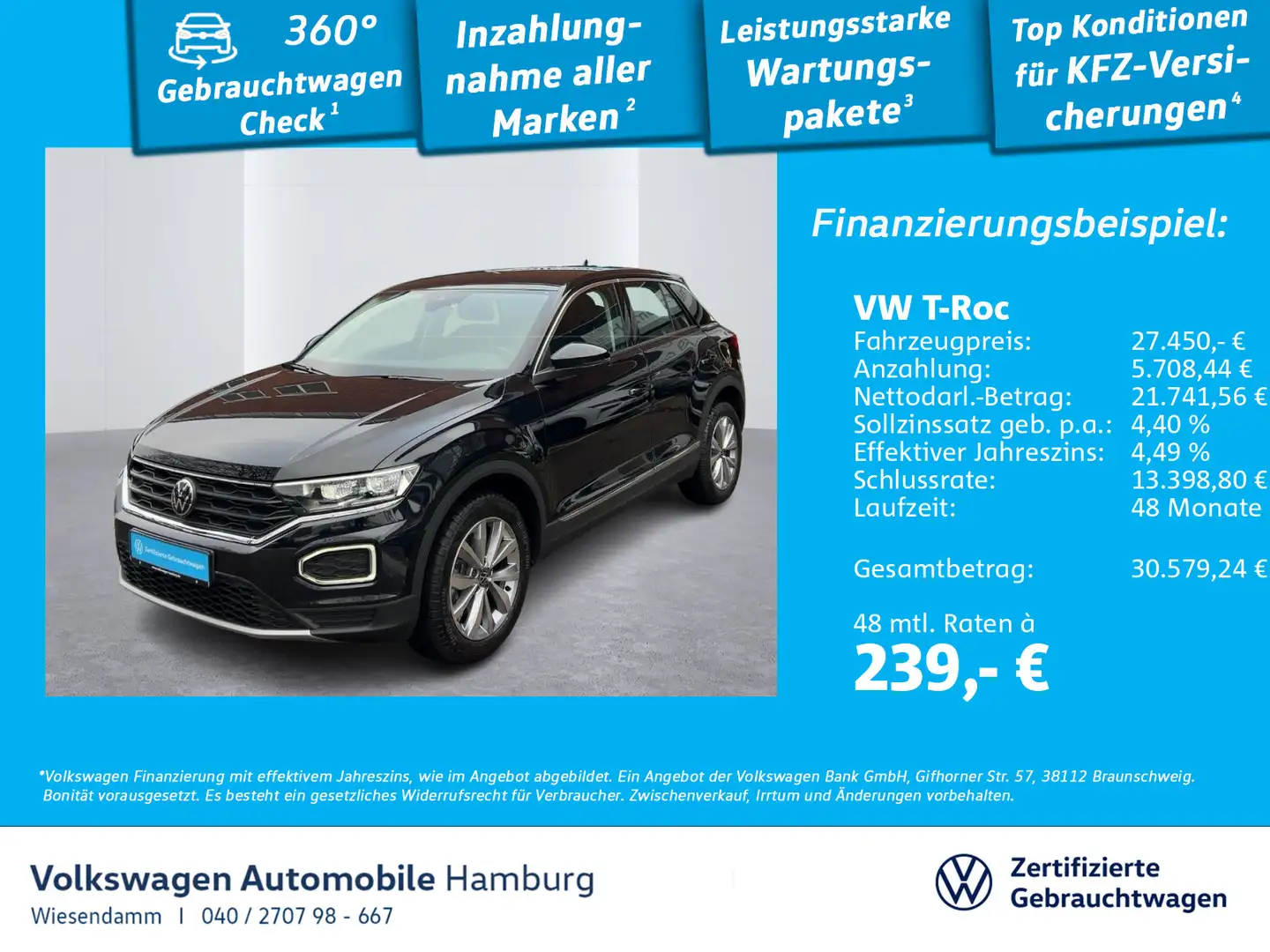 Volkswagen T-Roc 2.0 TDI Style DSG ACC Navi Sitzhzg Schwarz - 1