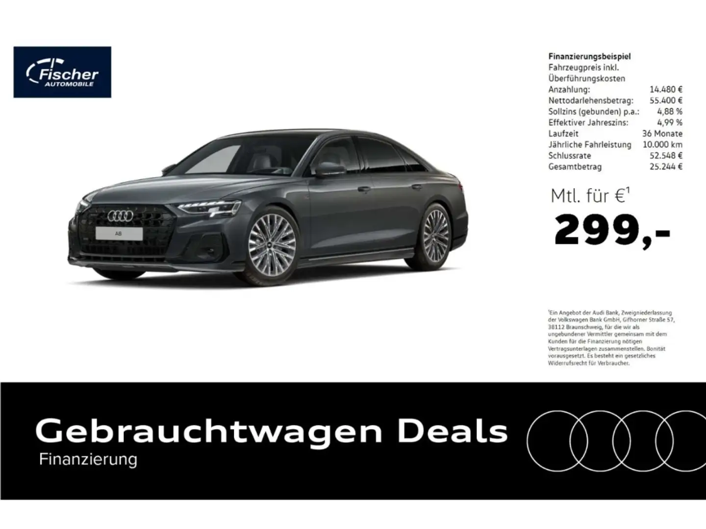 Audi A8 50 TDI quattro S line Tip. 20''/P-Dach/B&O/HUD Grau - 1