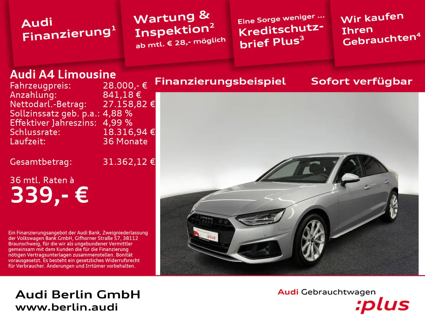 Audi A4 Advanced 40 TDI S tr. PDC RFK NAVI Silber - 1