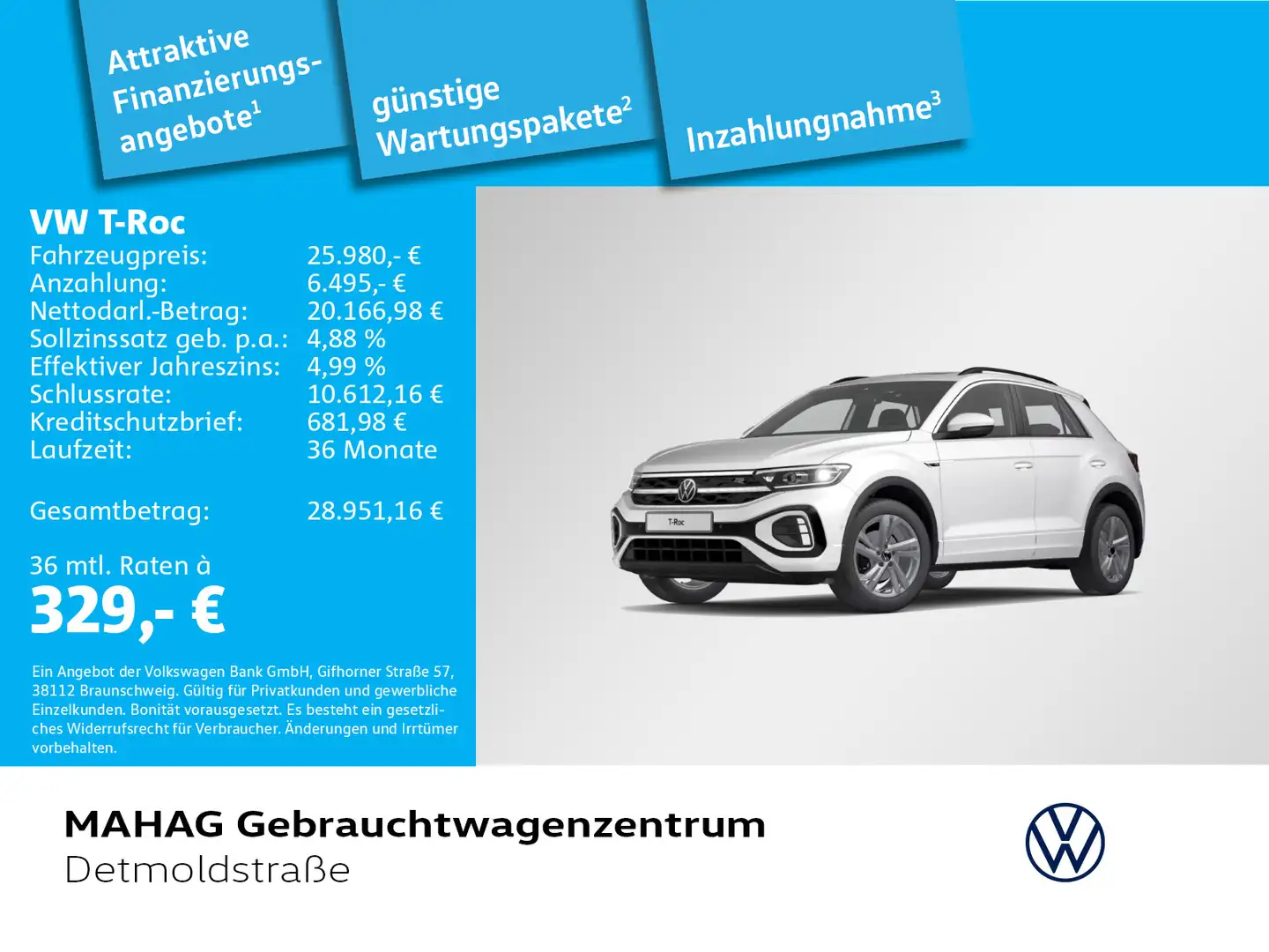 Volkswagen T-Roc T-ROC 1.0 TSI R-Line LED Pano Navi ParkAssist 6 Weiß - 1