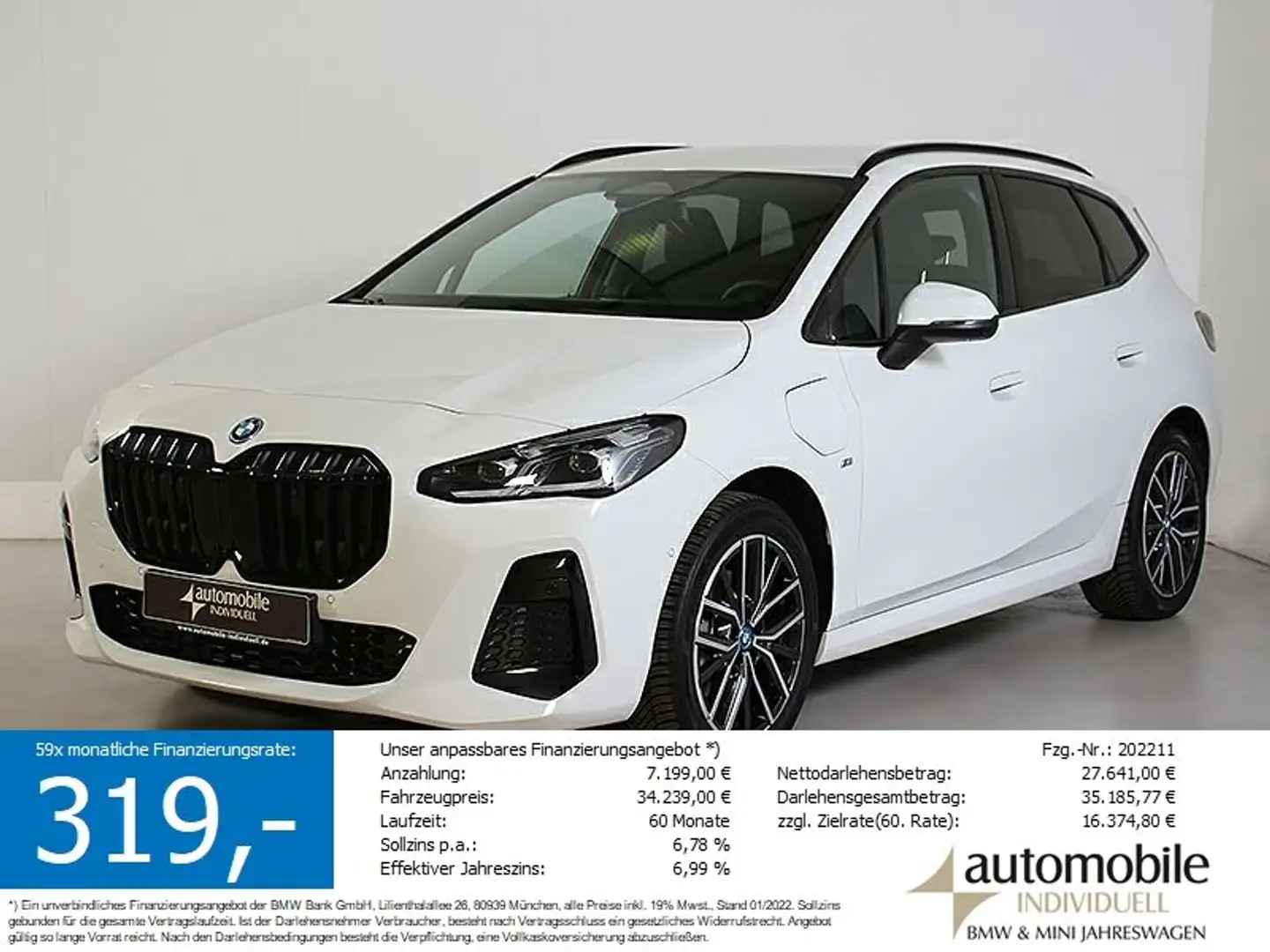 BMW 225 e xDr. Active Tourer M Sportpaket AHK HuD H&K Weiß - 1