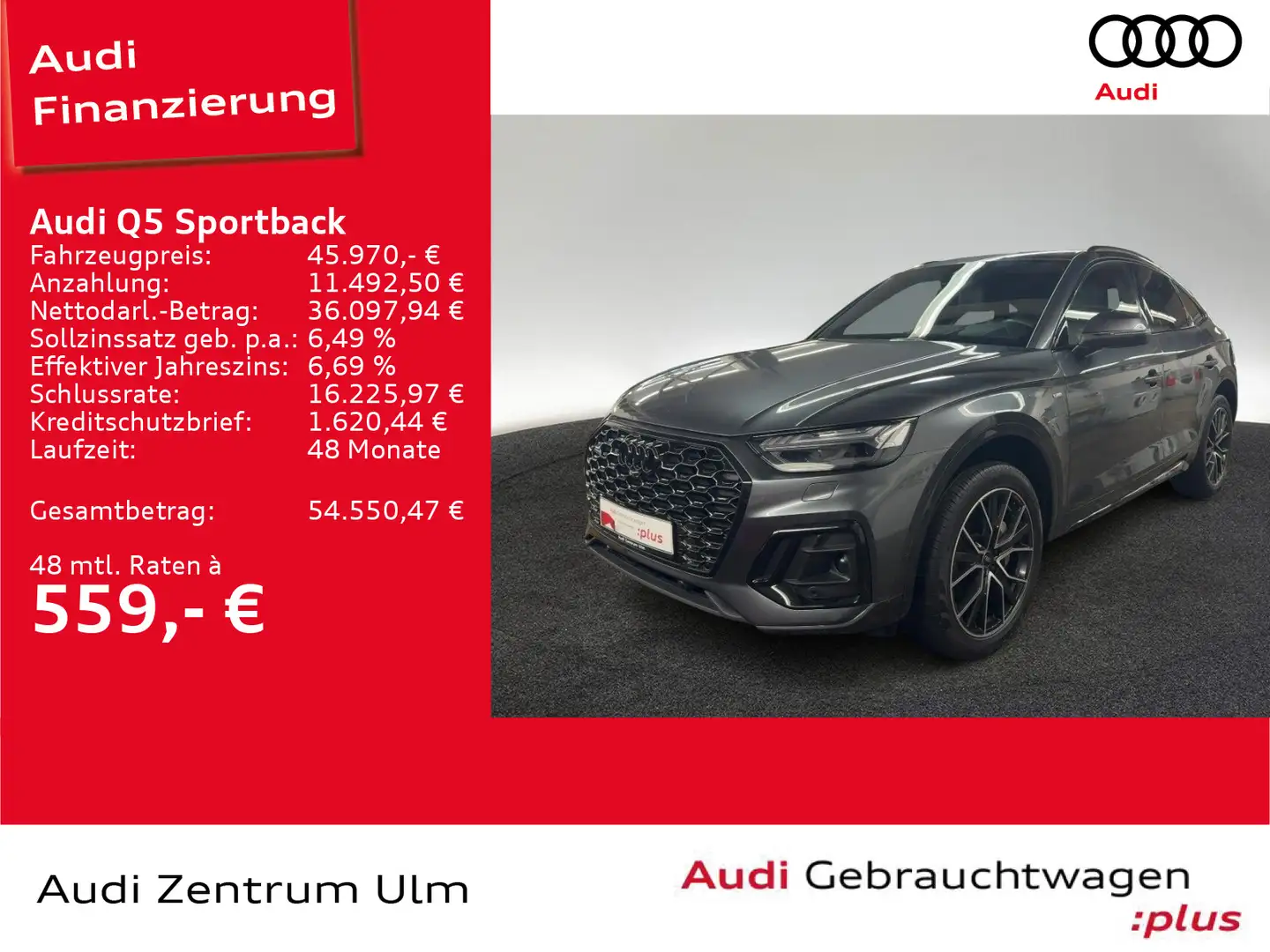 Audi Q5 S line 50 TDI qu PANO AHK HuD LEDER Grau - 1