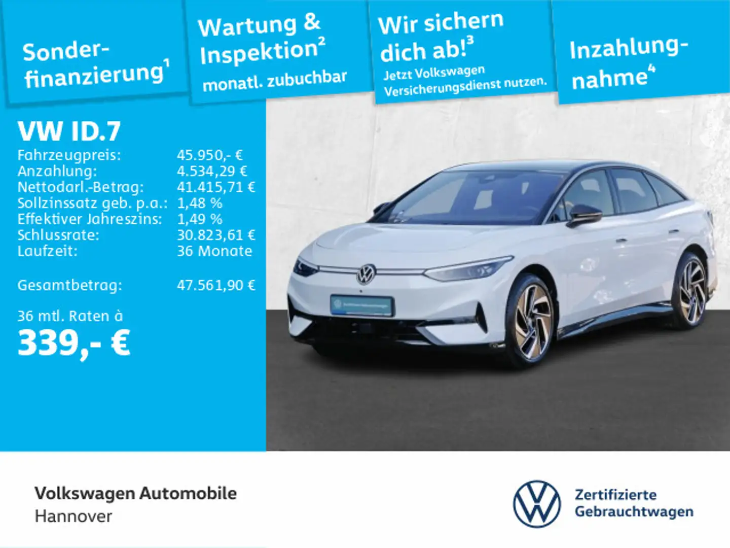 Volkswagen ID.7 Pro Navi AHK Pano LED ACC PDC SHZ Weiß - 1