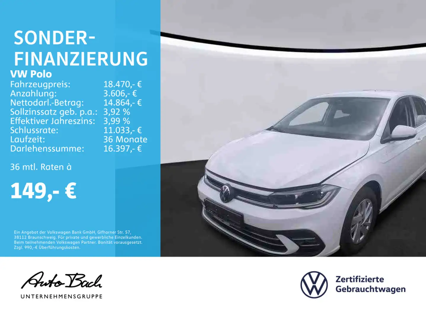 Volkswagen Polo 1.0 TSI Style, Rückfahrkamera, App-Connect, Blanc - 1