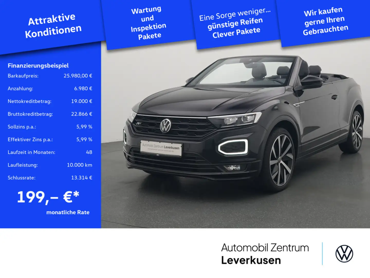 Volkswagen T-Roc Cabriolet R-Line DSG NAVI VIRT ACC KEYL Schwarz - 1