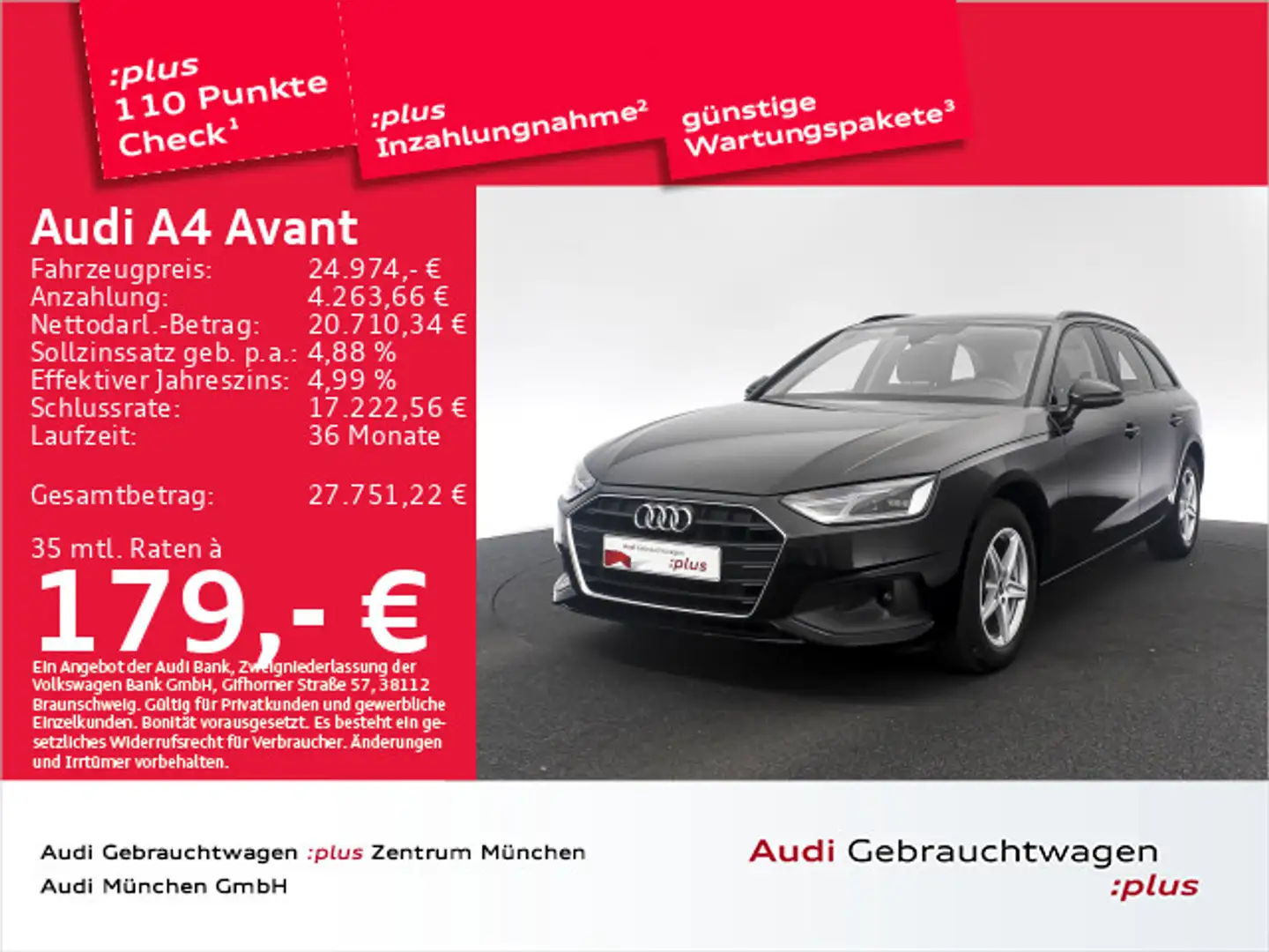Audi A4 35 TDI S tronic Navi+/Leder/Sportsitze/ Schwarz - 1