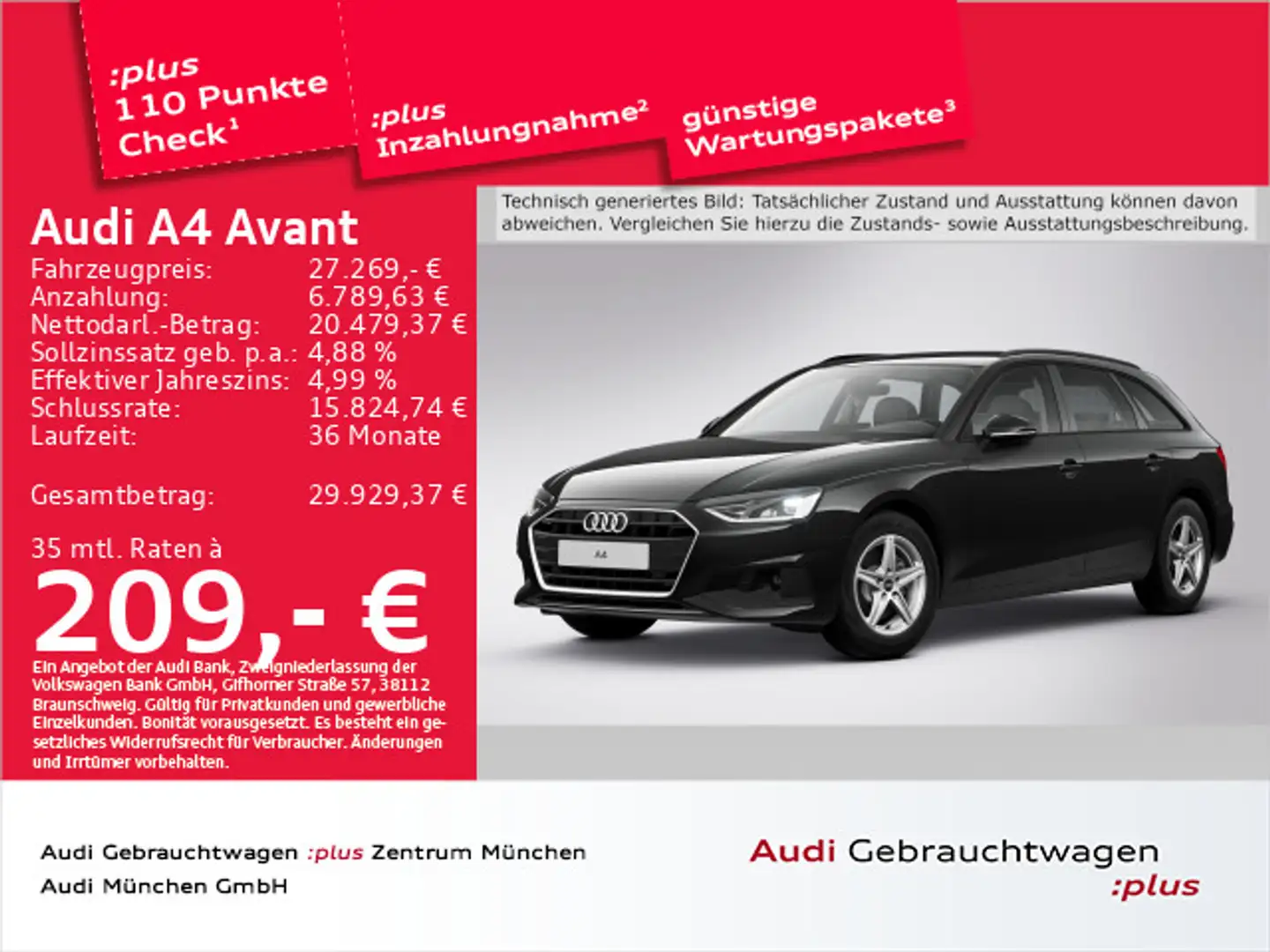 Audi A4 35 TDI S tronic Navi+/Leder/Sportsitze/ Schwarz - 1