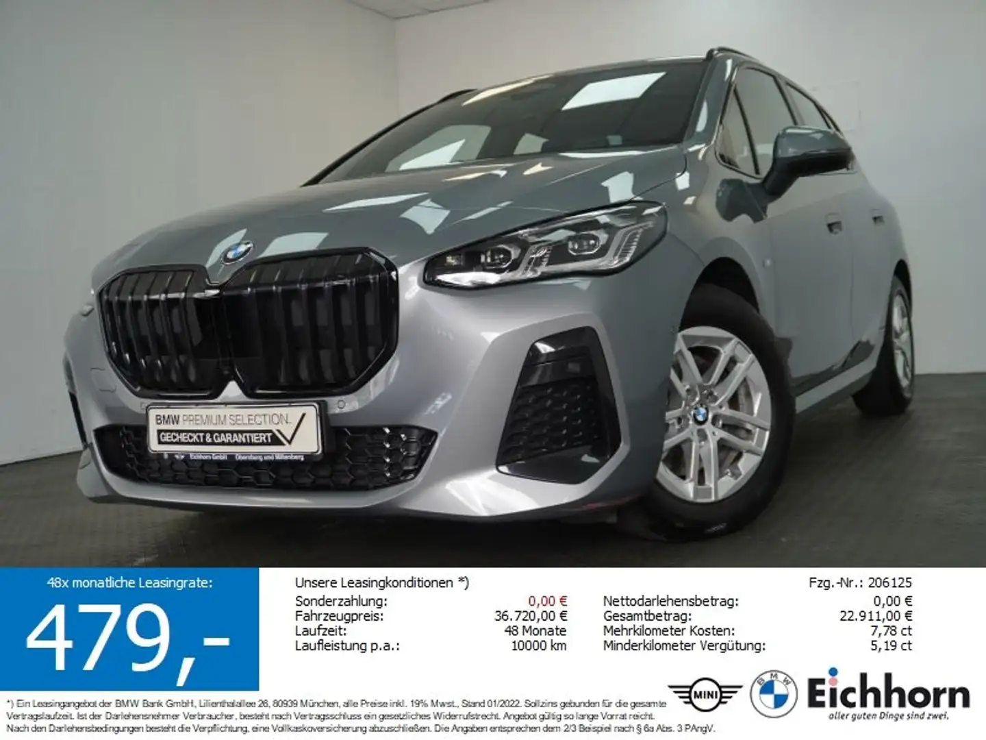 BMW 220 i Active Tourer M Sportpaket *AHK.HUD.LEDER* Grijs - 1