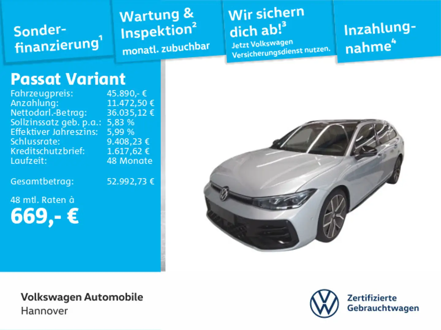 Volkswagen Passat Variant 2.0 TDI DSG R-Line 4Motion Navi A Silber - 1