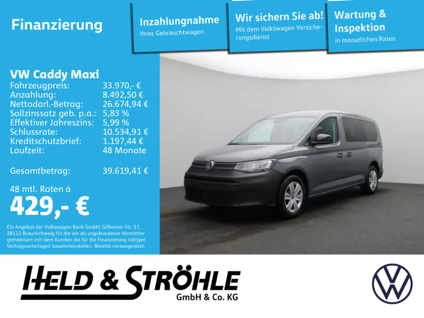 Volkswagen Caddy 1.5 TSI AHK KAM 5J-GAR PDC SHZ 7S Grau - 1