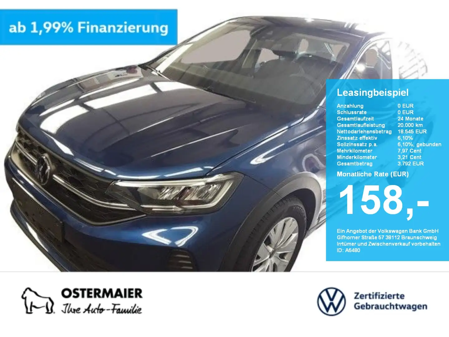 Volkswagen Taigo LIFE 1.0TSI 95PS 5J-G LED.SITZHZG.2xPDC.DAB+ Blau - 1