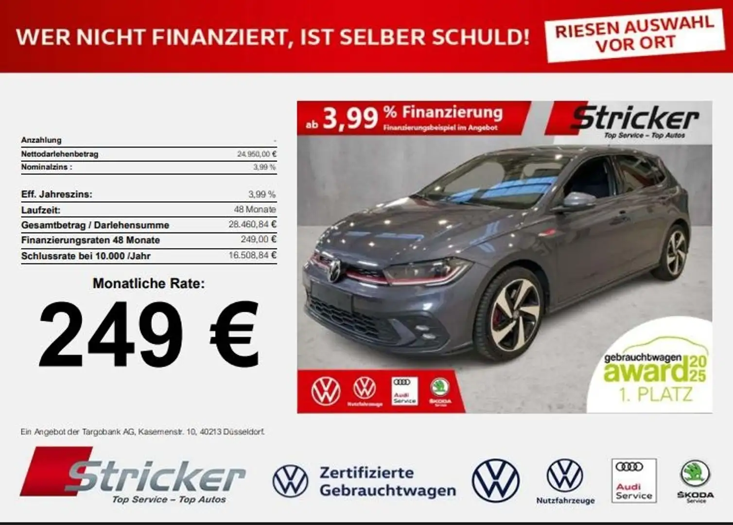 Volkswagen Polo GTI 2.0 TSI DSG 249,-ohne Anzahlung ACC App-Conne Silber - 2