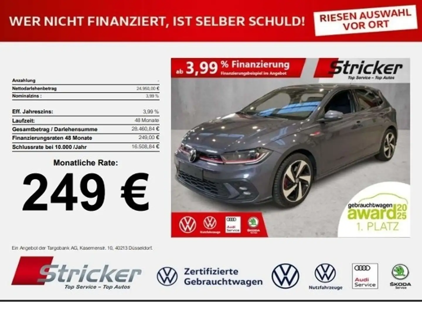 Volkswagen Polo GTI 2.0 TSI DSG 249,-ohne Anzahlung ACC App-Conne Silber - 1