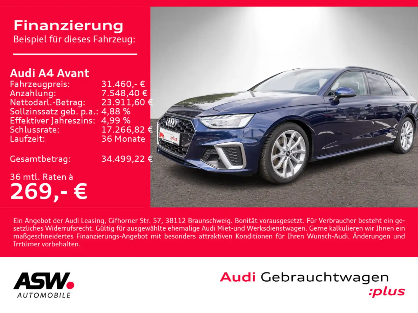 Audi A4 S line 40TDI quattro Navi LED AHK B&O Blau - 1