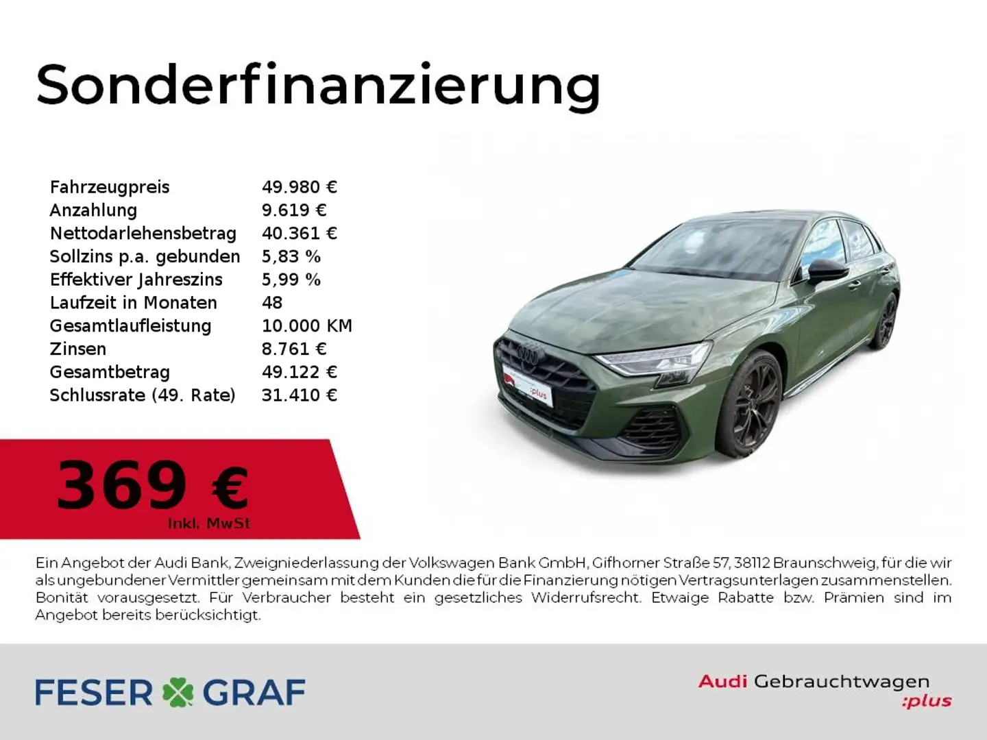 Audi S3 Sportback 2.0 TFSI quattro Sonos/SHZ/GRA/SportAGA Grün - 1