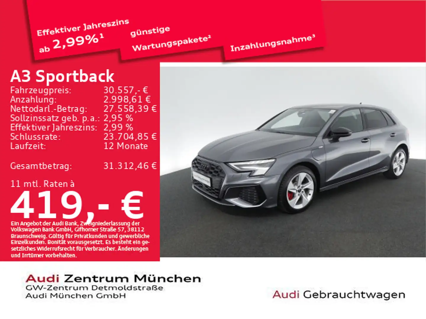 Audi A3 45 TFSI e  S tronic S line B&O/AHK/ Grau - 1