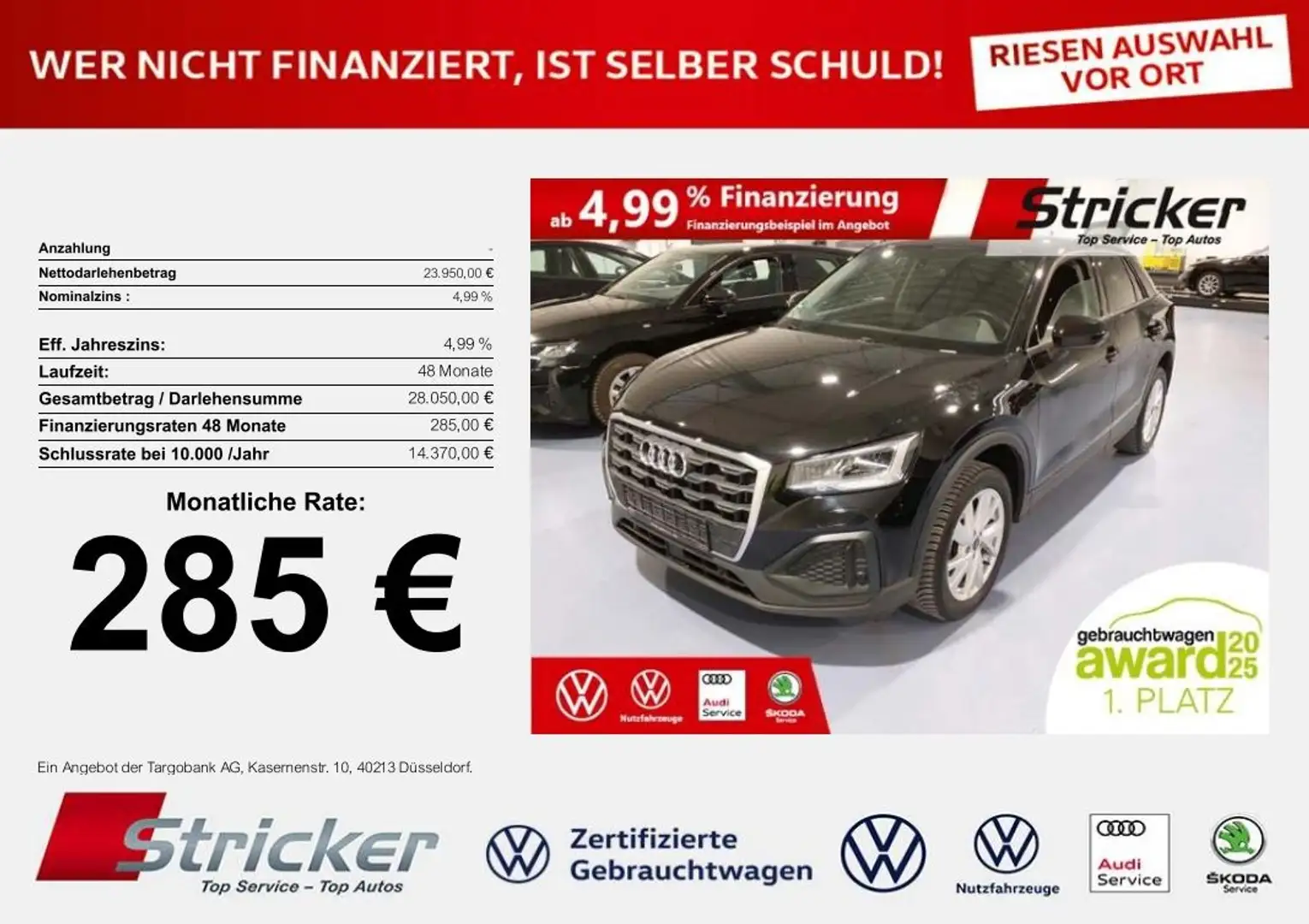 Audi Q2 35 1.5TFSI DSG 285,-ohne Anzahlung Kamera Sitzhei Schwarz - 1