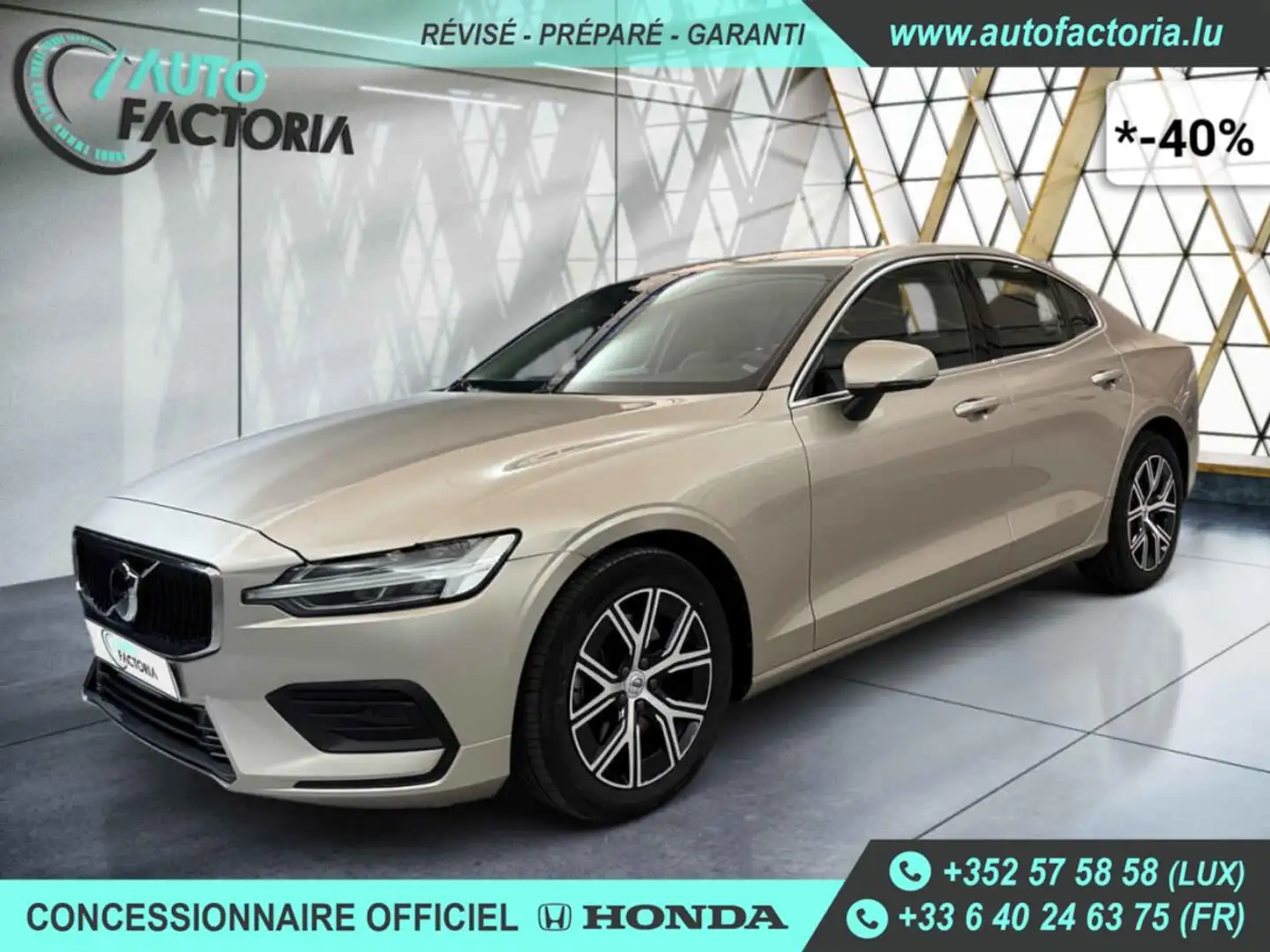 Volvo S60 -40% B4 MHEV 197cv BVA +GPS+CAM+LED+CLIM+Options Blanc - 1