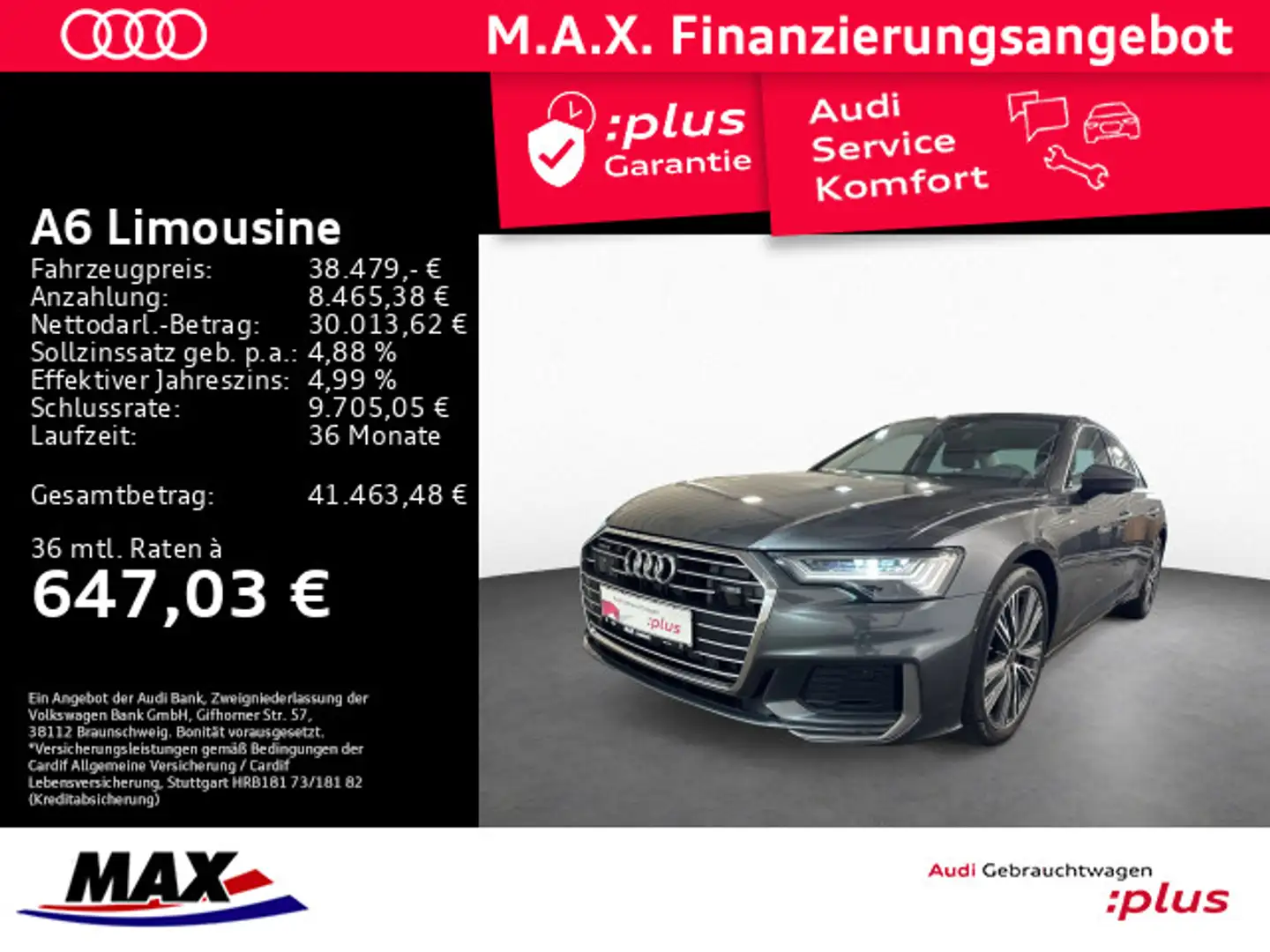 Audi A6 A6 LIMOUSINE 45 TFSI QUATT S LINE HD-MATRIX+PANO Grau - 1