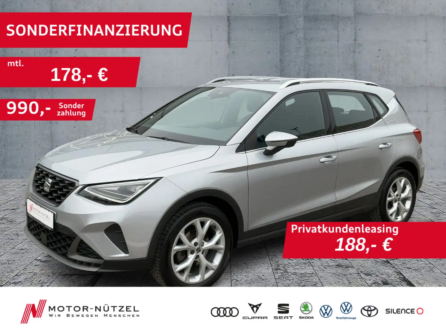SEAT Arona 1.0TSI DSG FR-LINE LED+NAV+APP+DAB+GRA+PDC Silber - 1