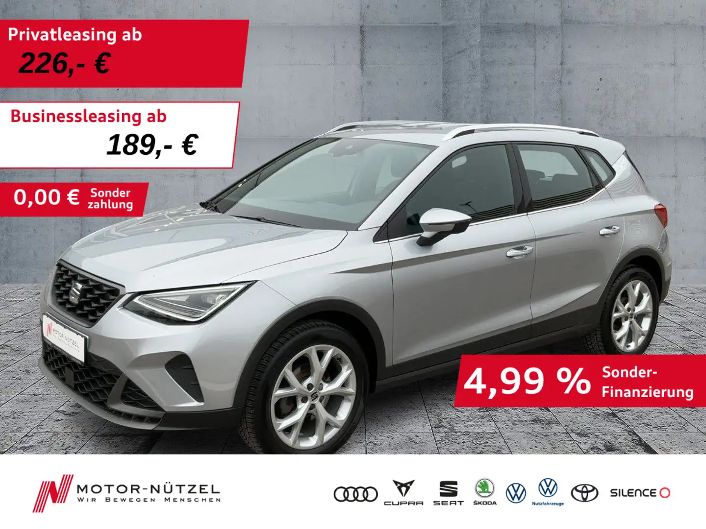 SEAT Arona 1.0TSI DSG FR-LINE LED+NAV+APP+DAB+GRA+PDC Silber - 1