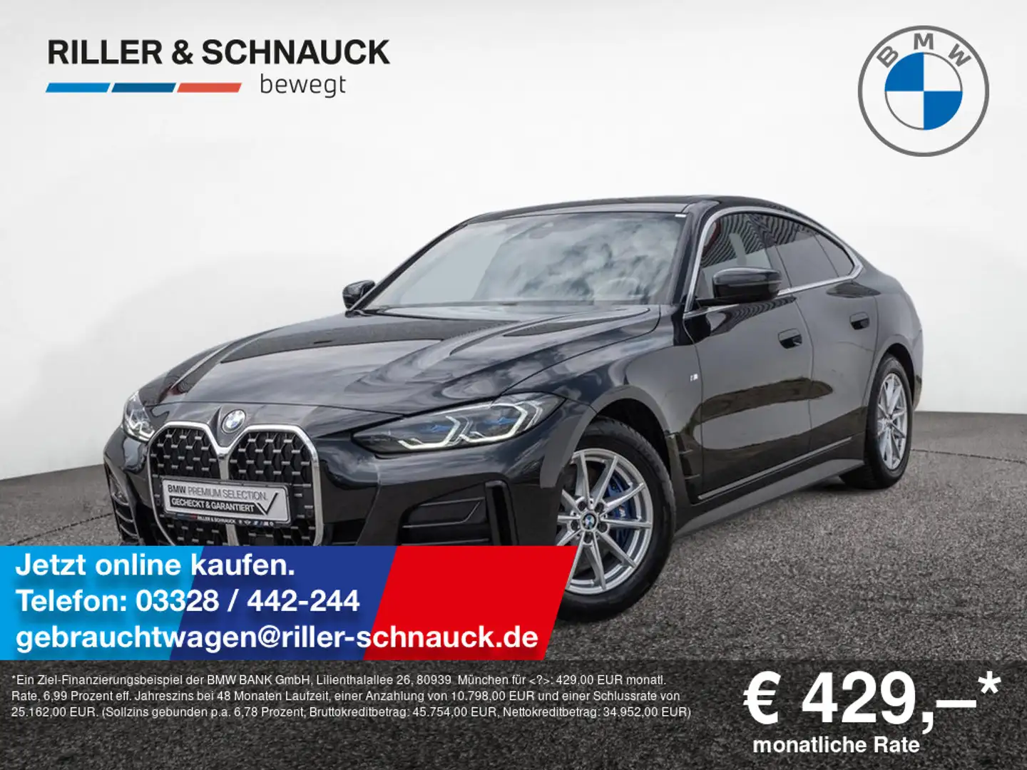 BMW 430 i Gran Coupe M Sport LASER+GLASDACH+ACC+HU Schwarz - 1