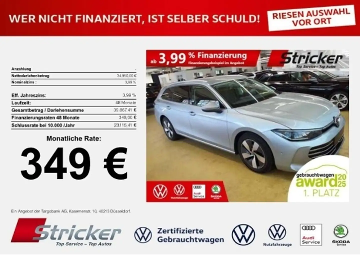 Volkswagen Passat Elegance 2.0TDI 349,-ohne Anzahlung AHK Travel Silber - 1
