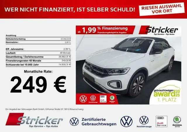 Volkswagen T-Roc Cabriolet GOAL 1.0 TSI 249, ohne Anzahlung Navi K
