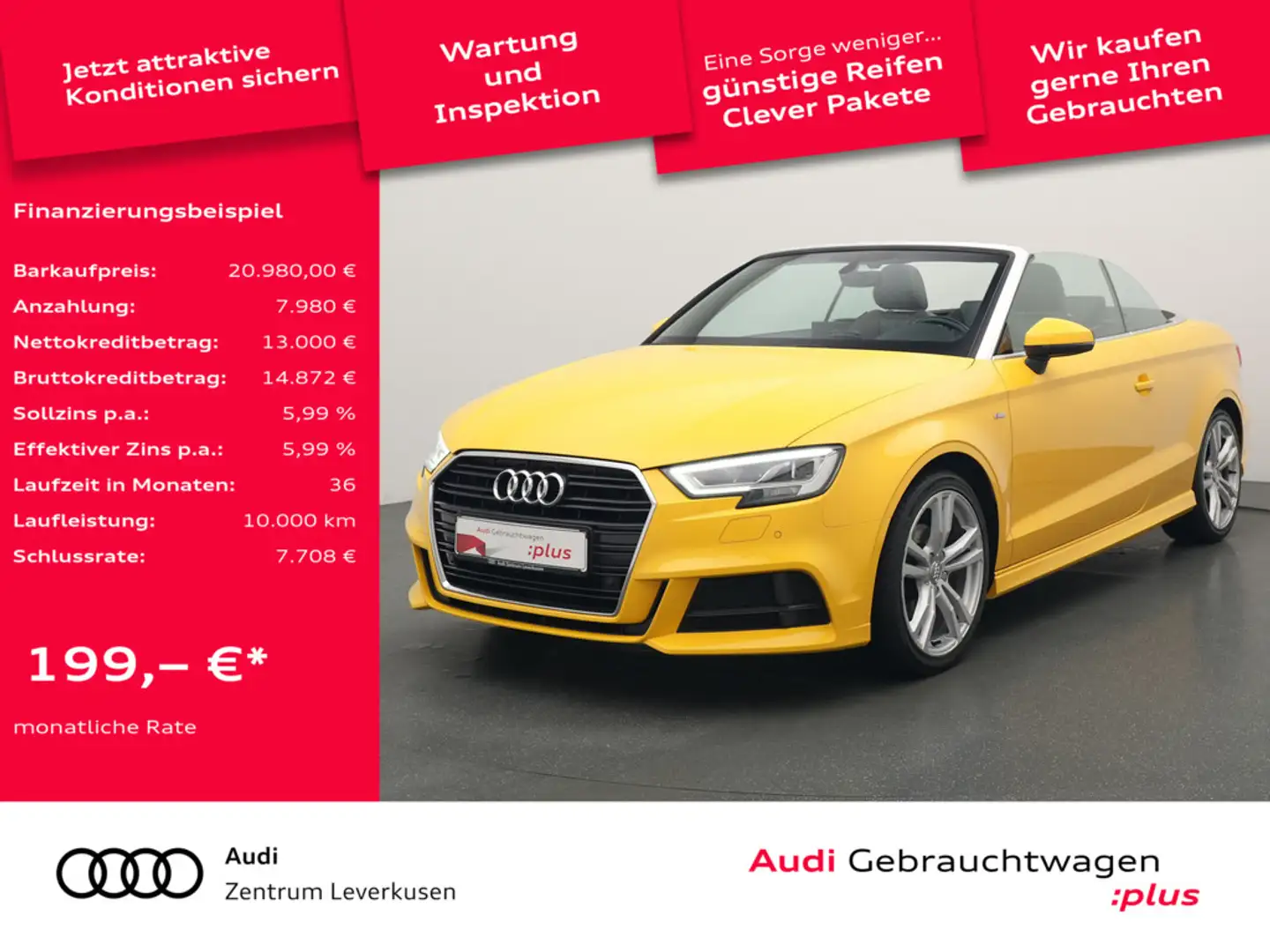 Audi A3 Cabrio S line S TRON SHZ LED PDC LEDER Gelb - 1