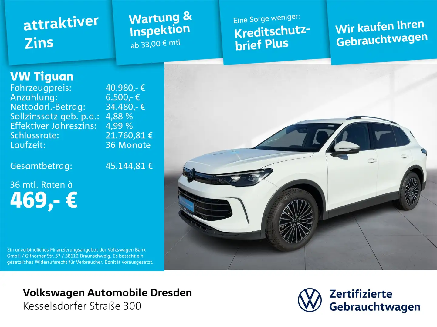 Volkswagen Tiguan 2.0 TDI DSG Elegance AHZV Navi LED ACC Ka Weiß - 1