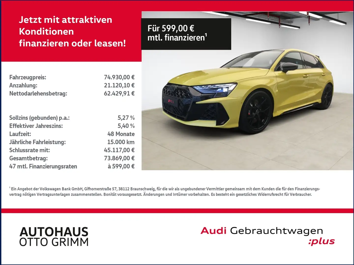 Audi RS3 Sportback 2.5 TFSI quattro KLIMA LED NAVI ALU Gelb - 1