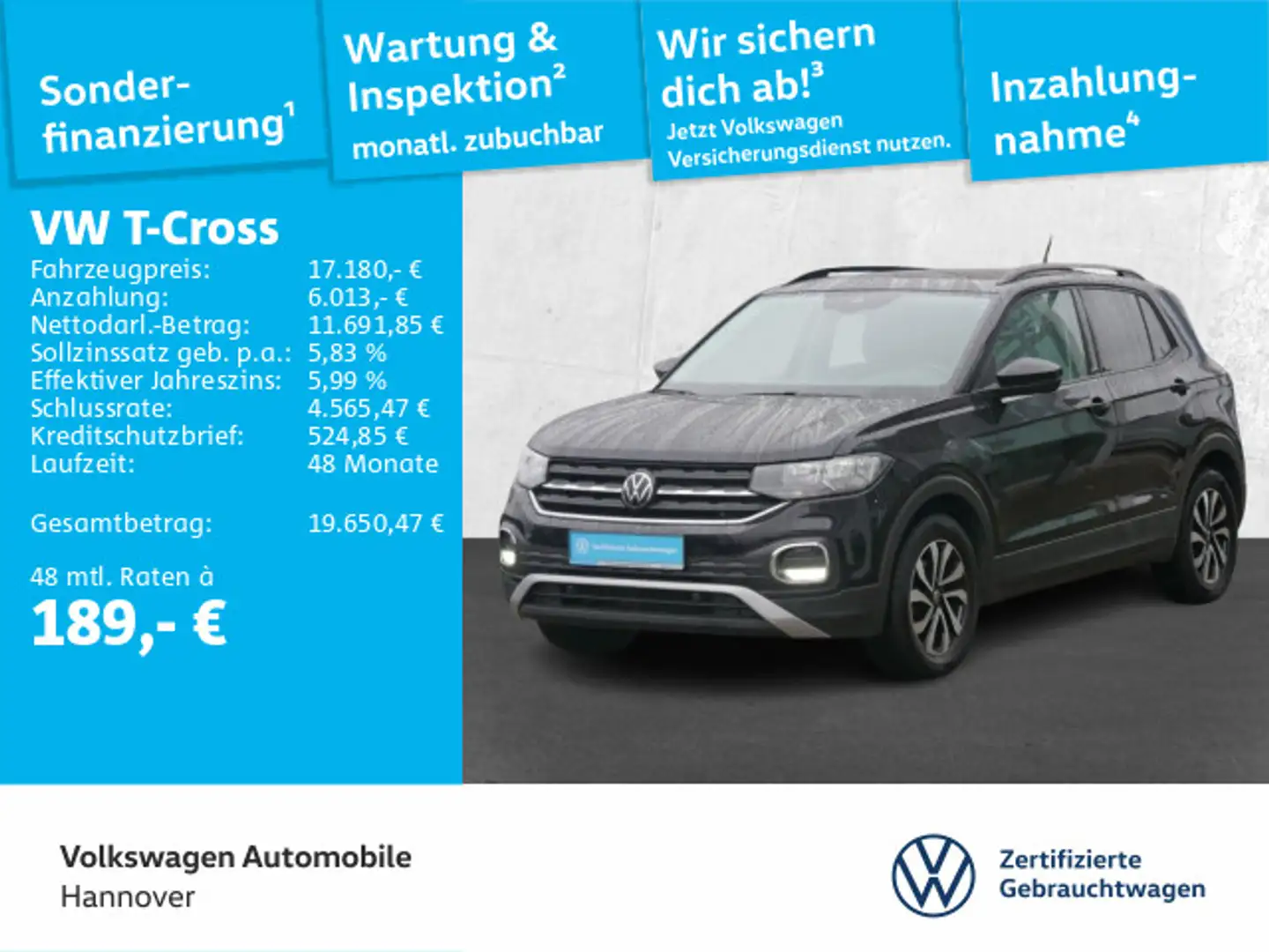 Volkswagen T-Cross 1.0 TSI Active Schwarz - 1