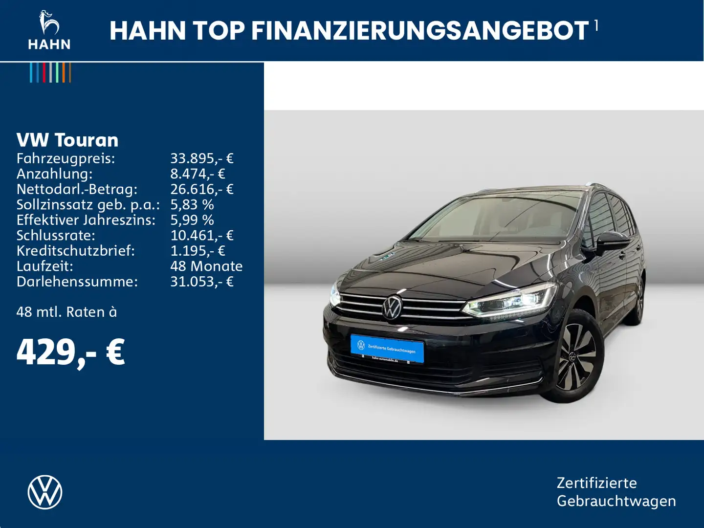 Volkswagen Touran 1.5 TSI DSG Move AHK 7-Sitzer Navi Kamera Schwarz - 2