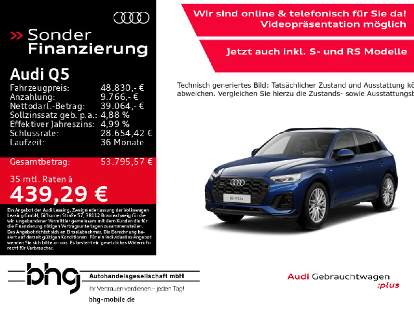 Audi Q5 55 TFSIe quattro S-line Matrix/AHK/Pano/ACC/K Blau - 1