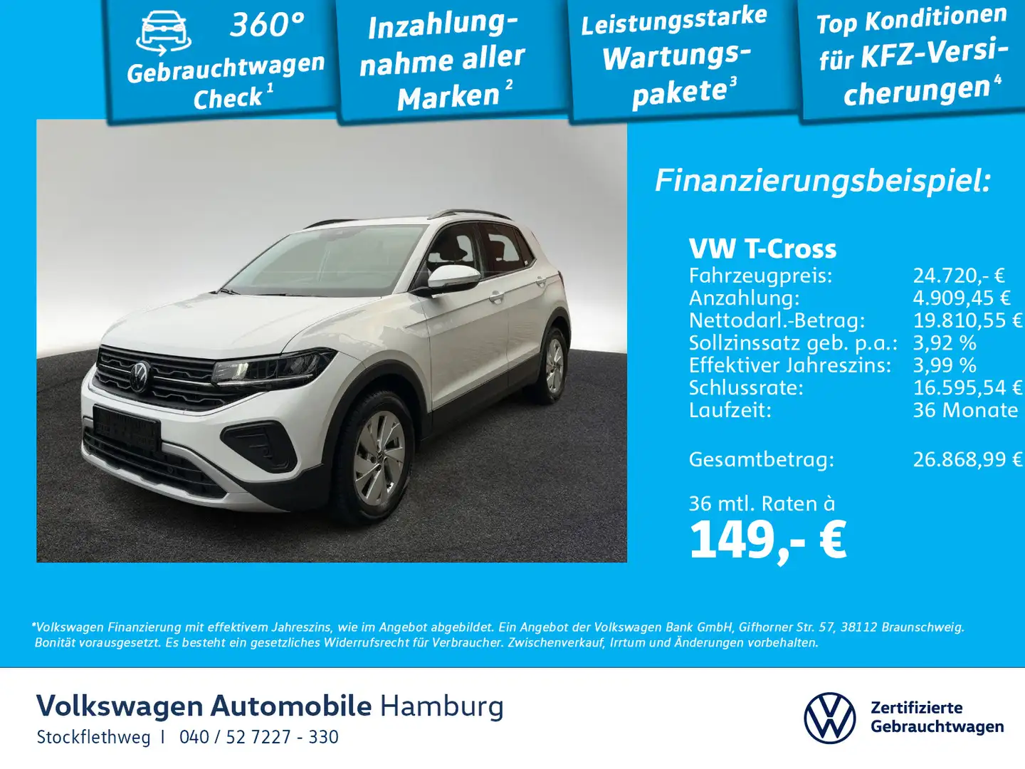 Volkswagen T-Cross 1.0 TSI Life DSG Navi CarPlay IQ.Drive Weiß - 1