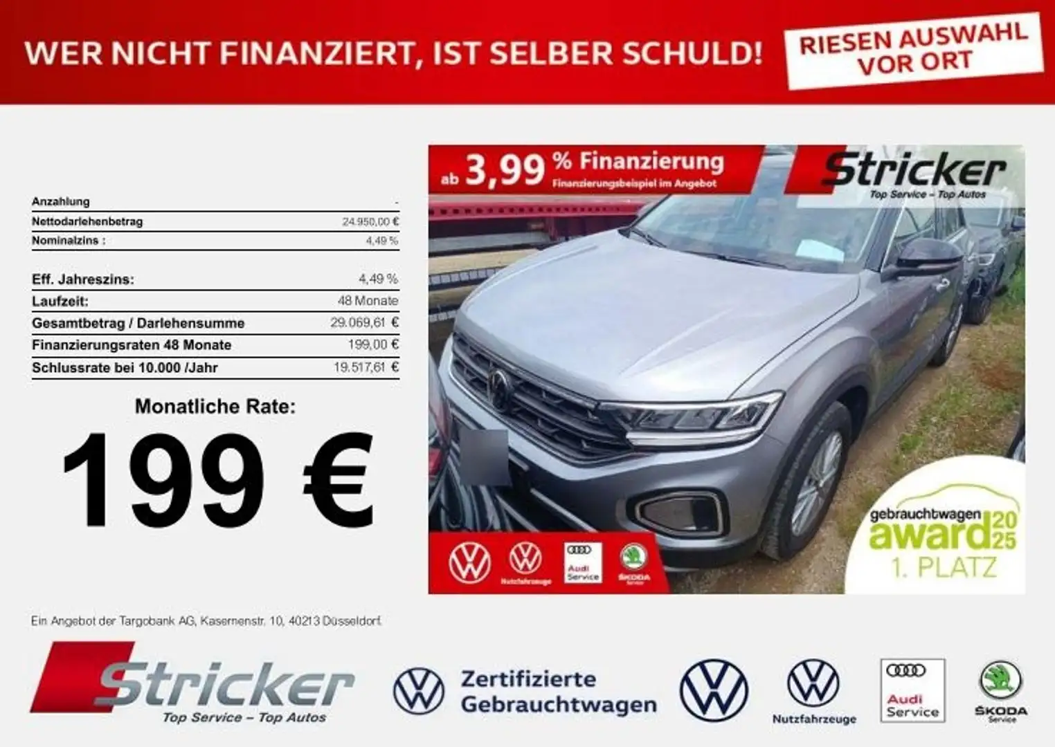 Volkswagen T-Roc Life 1.5TSI DSG 199,-ohne Anzahlung Navi Travel A Plateado - 2
