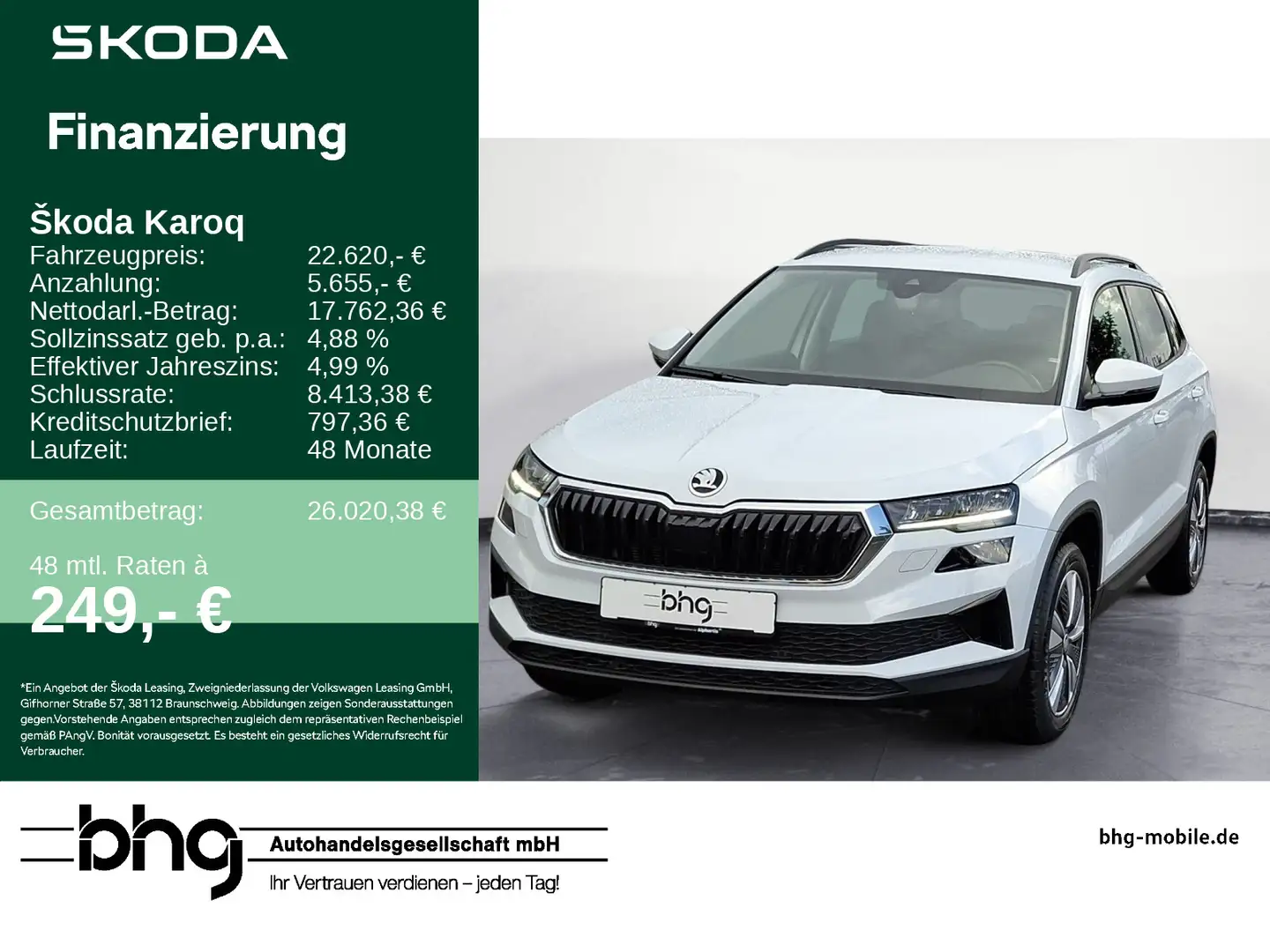 Skoda Karoq 2.0 TDI SCR DSG Clever AHK Navi connect Km Weiß - 1