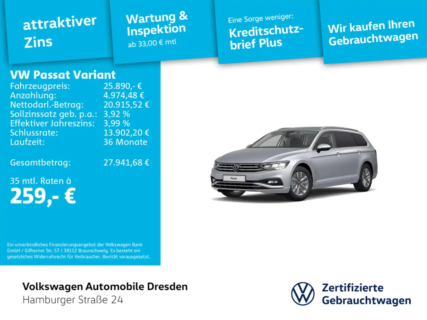 Volkswagen Passat Variant Business 1.5 TSI DSG LED KAM HUD Silber - 1