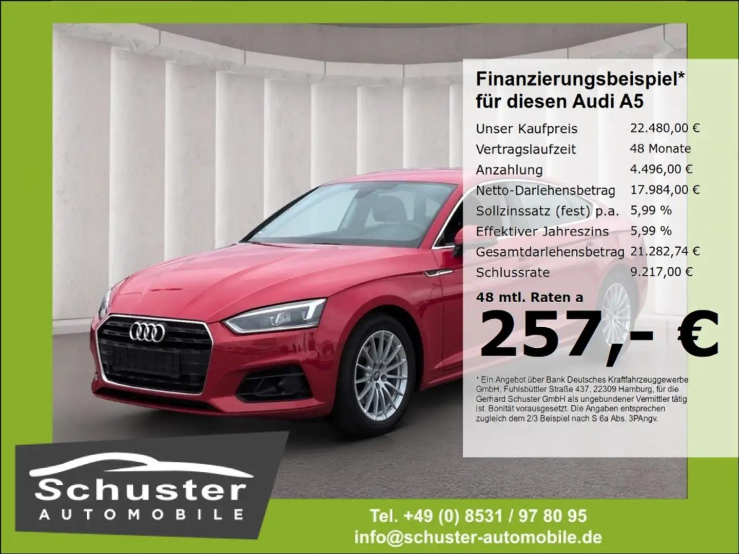 Audi A5 Sportback 2.0TFSI*S-tron AHK Matrix-LED pACC Rot - 1