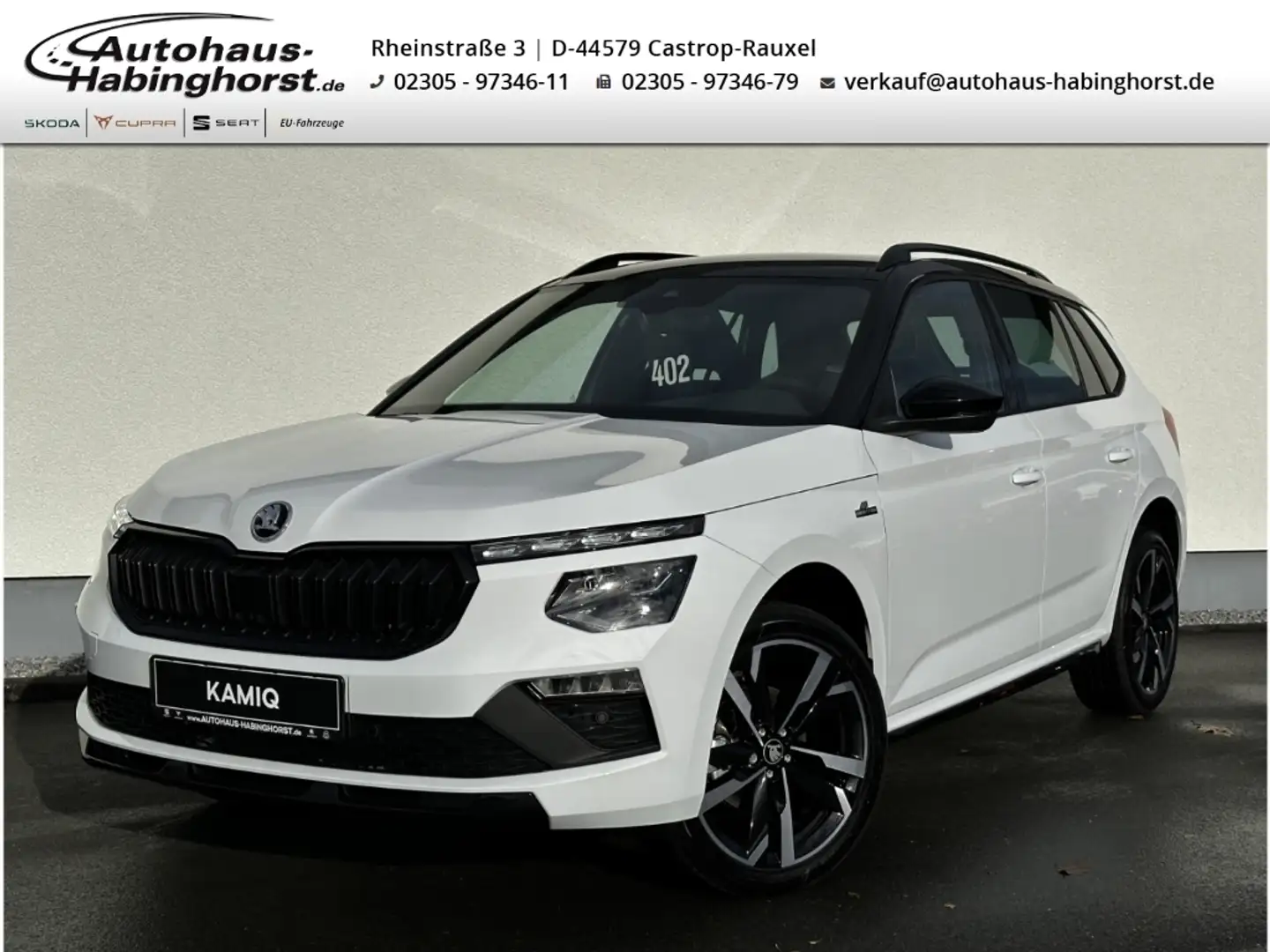 Skoda Kamiq 1.5 TSI DSG Monte Carlo Ahk Pano PDC Shz FullLink Weiß - 1