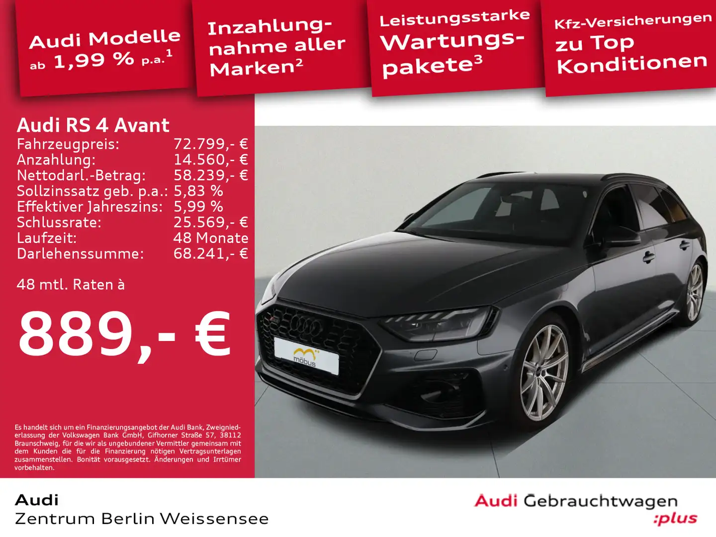 Audi RS4 2.9 TFSI*MATRIX*360*HUD*NAV*RFK*ACC** Grau - 1