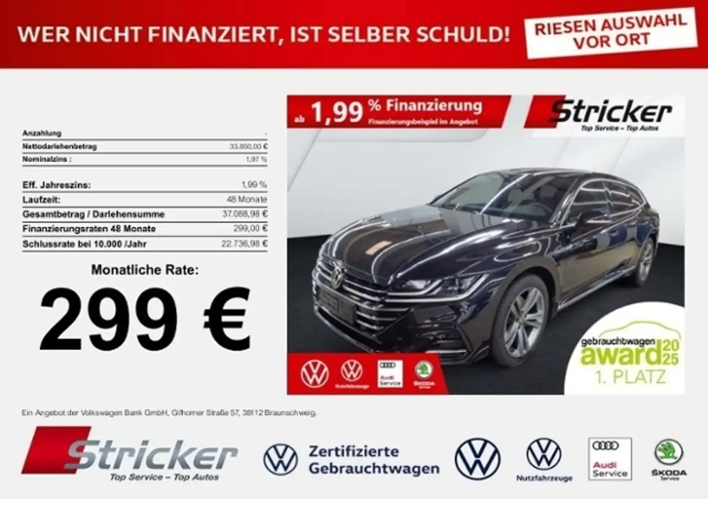 Volkswagen Arteon Shooting Brake R-Line 2.0TSI 299,-ohne Anzahlung Schwarz - 1