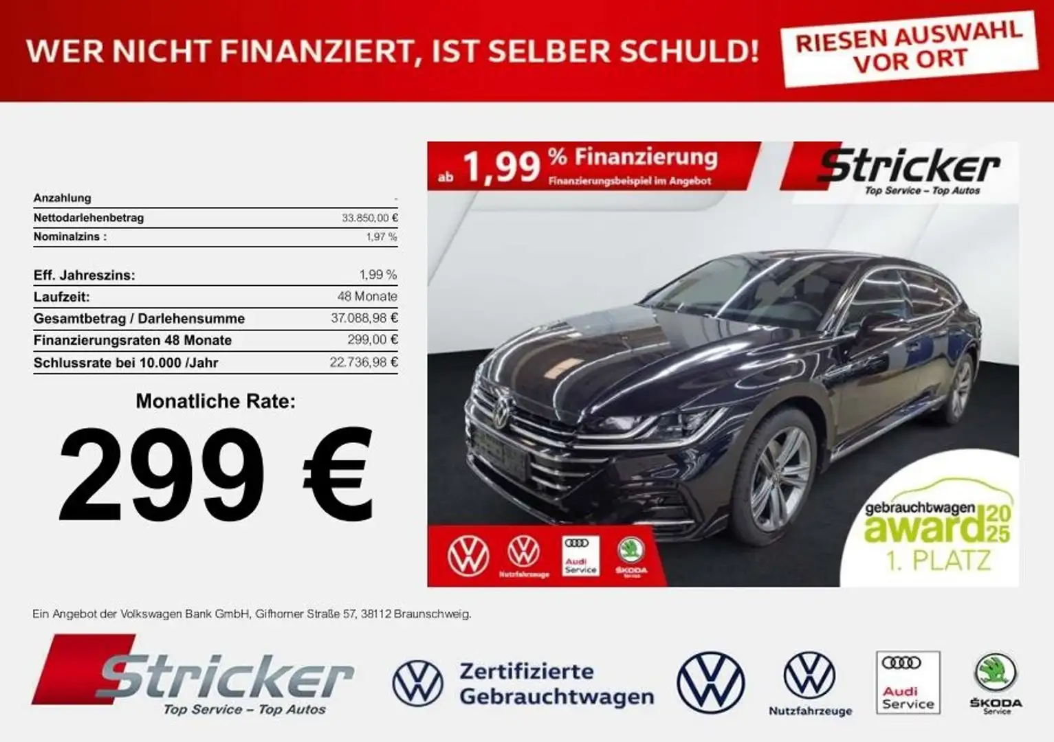 Volkswagen Arteon Shooting Brake R-Line 2.0TSI 299,-ohne Anzahlung Schwarz - 2
