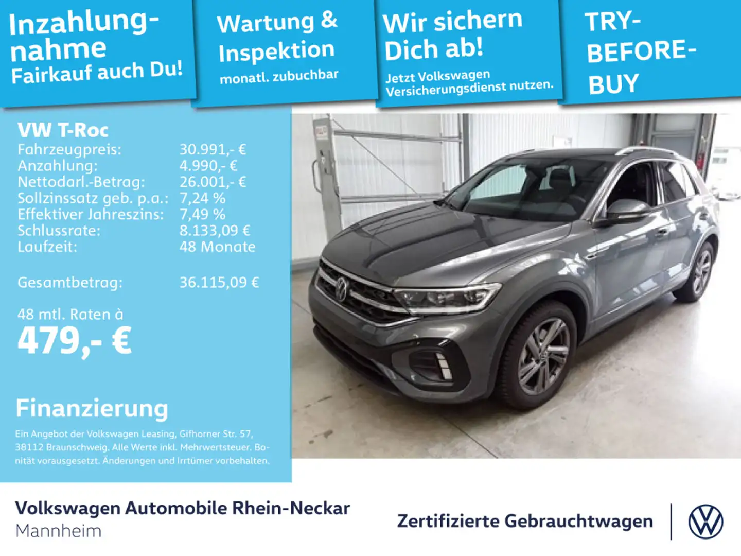 Volkswagen T-Roc 1.5 TSI R-Line DSG Navi PDC LED-Plus uvm Grau - 1