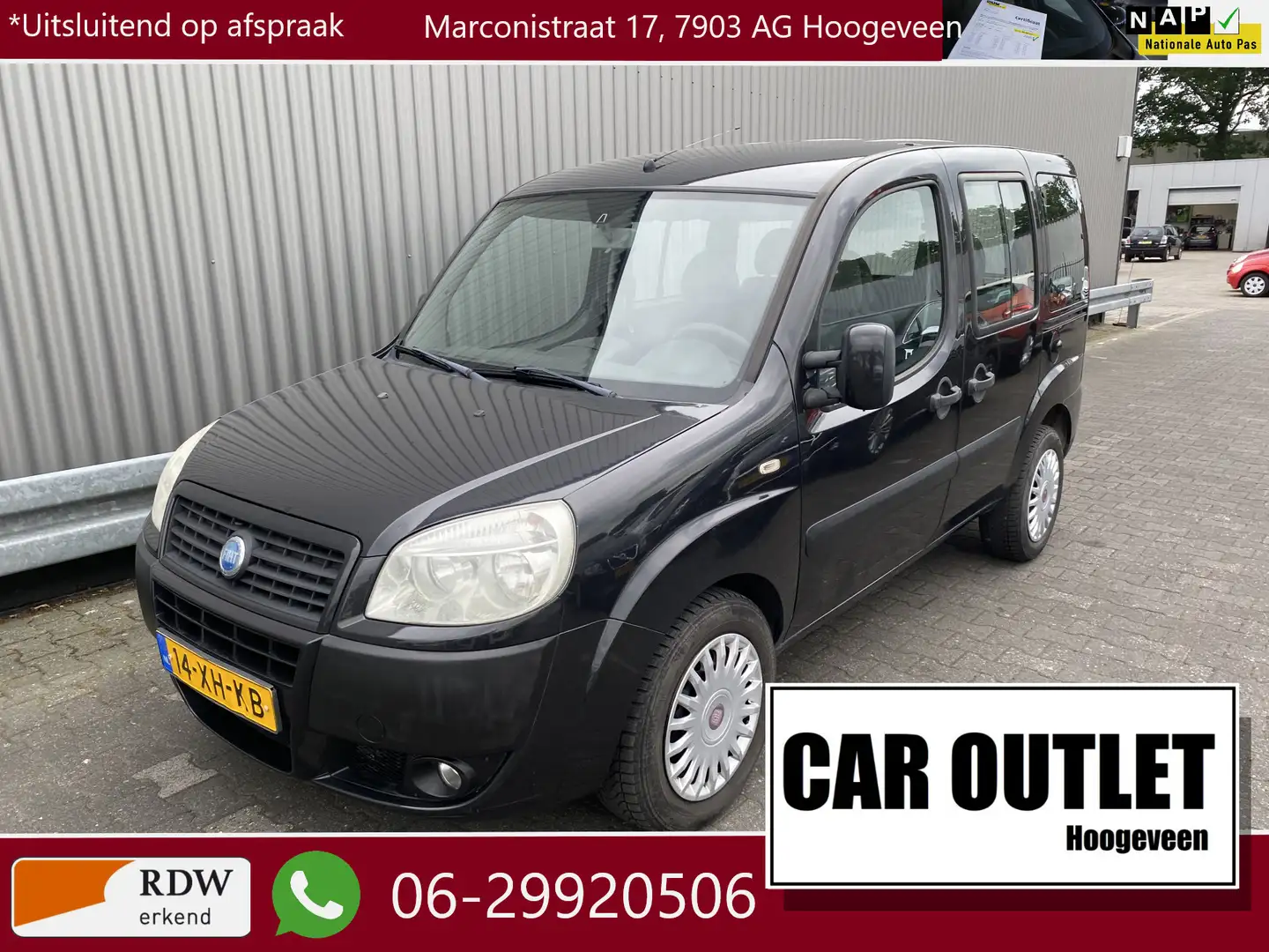 Fiat Doblo 1.4 Dynamic met Trekhaak, Airco APK – Inruil Mogel Zwart - 1