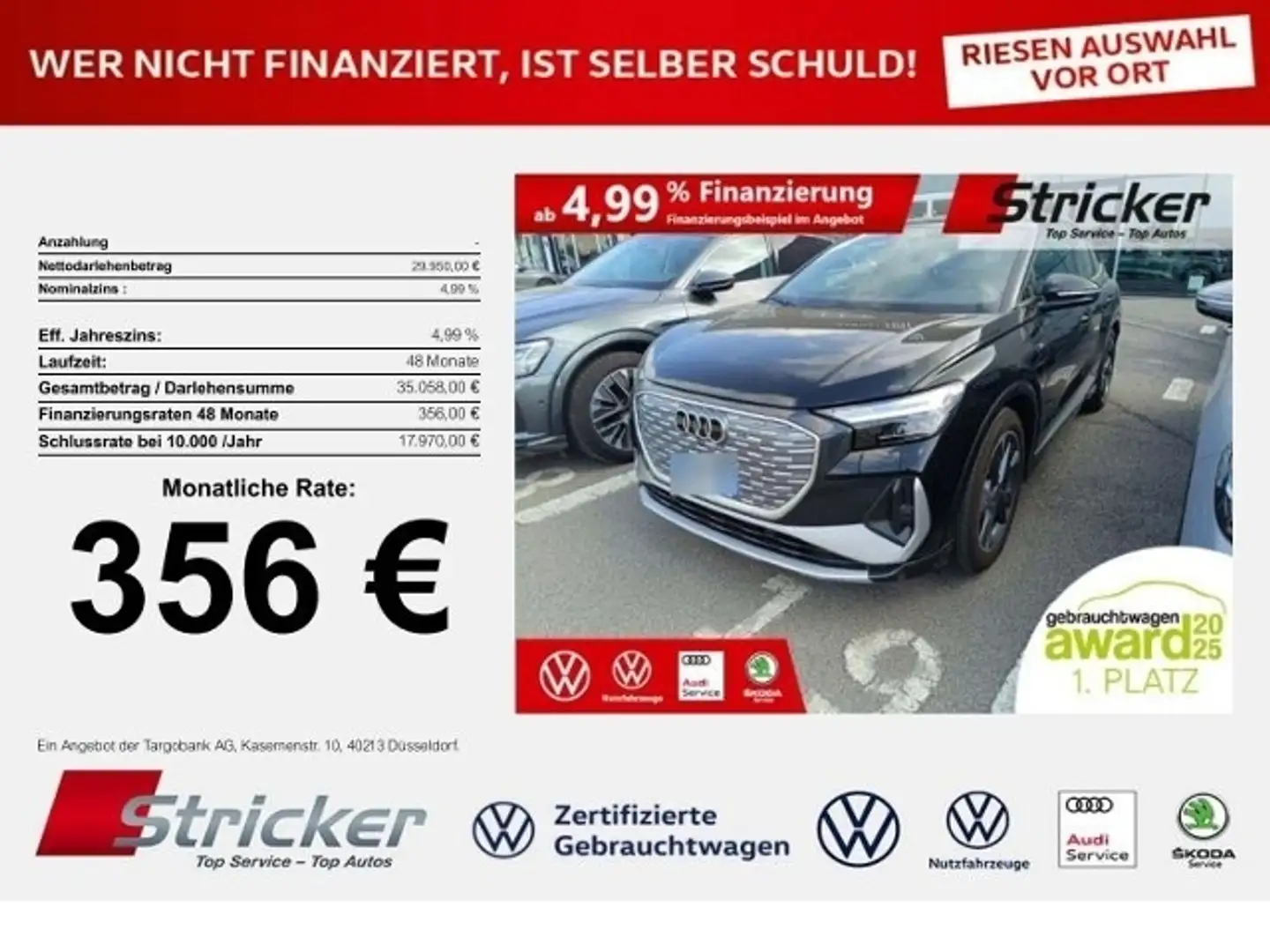 Audi Q4 e-tron Sportback 40 S-Line 356,-ohne Anzahlung Navi Kame Nero - 1