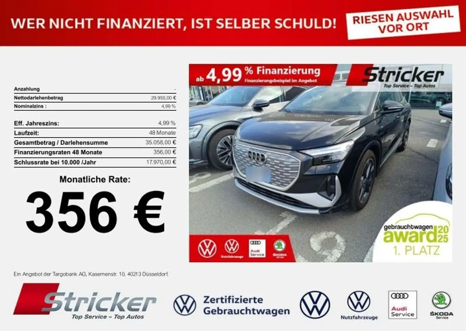 Audi Q4 e-tron Sportback 40 S-Line 356,-ohne Anzahlung Navi Kame Nero - 2