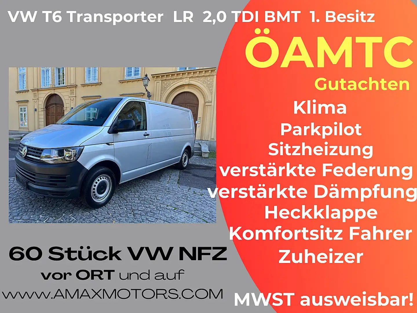 Volkswagen T6 Transporter T6 Kastenwagen LR Heckklappe 2,0 TDI Klima, Par... Argent - 1